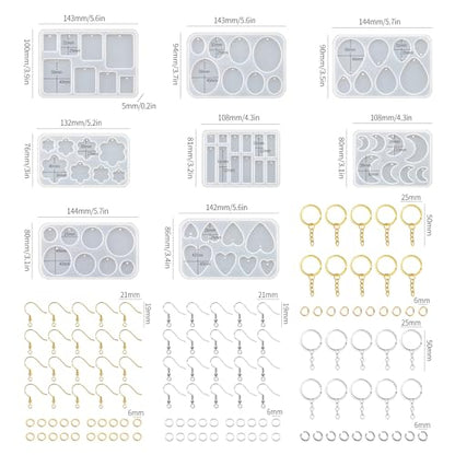 Resin Jewelry Molds, 128 Pcs Multiple UV Resin Earring Mold with Holes, Basic Epoxy Keychain Kits Bundle Complete Set, Necklace Pendant Moldes para Resina Epoxica for Female - color: 128pcs Jewelry Molds