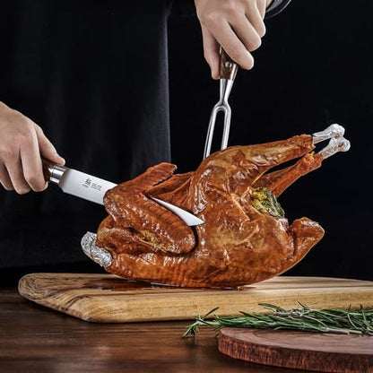 KYOKU Carving Knife Set, Daimyo Series 8" Carving Knife and Fork, Japanese Style 440C Stainless Steel Meat Cutting Knife for Winter Christmas Turkey - style: Carving Knife Set