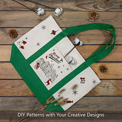 TOPDesign 1-Pack Canvas Tote Bag with an External Pocket, Reusable Grocery Shopping Bag, Top Zipper Closure, Daily Essentials (Green/Natural) - color: Green/Natural