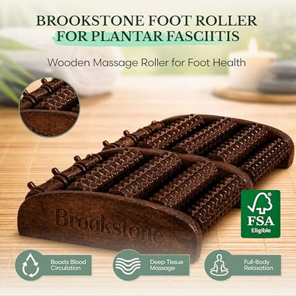 Brookstone Foot Massager Roller Plantar Fasciitis Pain Relief - Wooden Under Desk Feet Massage - Dual Manual Heel Massagers - Wood Rolling Acupressure Tool with Reflexology Guide - Gift for Men, Women - color: Walnut