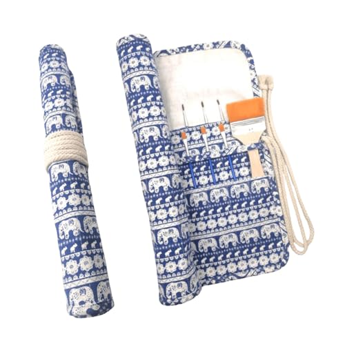 Funny live Paint Brush Holder Art Supplies, Artist Brush Holder & Storage Organizer Roll-Up Case Bag, Protect Acrylic Oil Watercolor Paintbrushes (Elephants 20 Slot Pockets) - color: Elephants 20 Slot Pockets