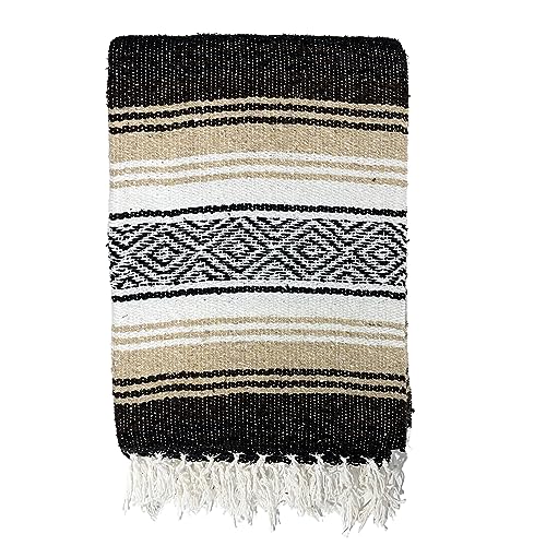 Genuine Oversized Artisan Mexican Falsa blanket (72inx48in) -Authentic Handcrafted Yoga Blanket, Beach Throw, Camping Essential, Picnic Mat, or Outdoor Wrap - color: Brown Beige