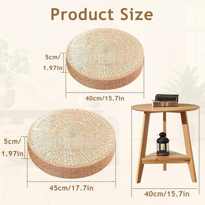 Straw Cushion Floor Pillow Japanese Style Handcrafted Tatami Floor Cushion Mat Natural Woven Grass Seat Cushions Round Padded Room Floor Straw Mat for Home 45cm - size: 44*44*5cm
