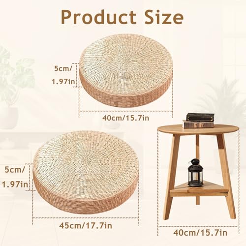 Straw Cushion Floor Pillow Japanese Style Handcrafted Tatami Floor Cushion Mat Natural Woven Grass Seat Cushions Round Padded Room Floor Straw Mat for Home 45cm - size: 44*44*5cm