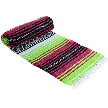 La Montana Bulk Falsa Mexican Blanket, 4 Pack, Hot Pink/Apple Green/White - color: Hot Pink/Apple Green/White