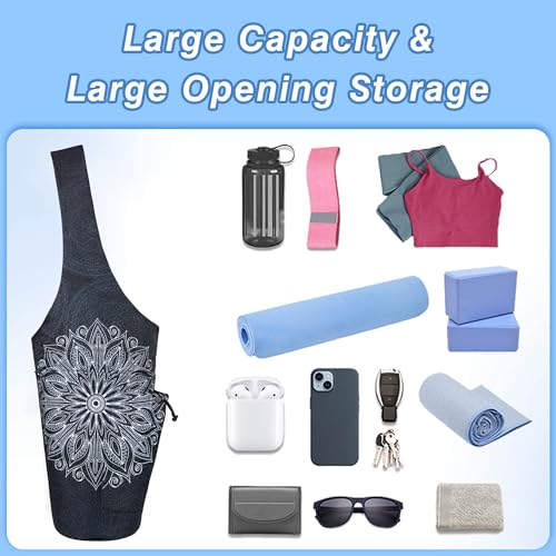 Yoga Mat Bag - Large Opening Long Tote Yoga Mat Carrier Holder Bag with Waterproof Wet Zipper Pocket and Drawstring Water Bottle Pocket - Yoga Bag Fit Most Size Mats - color: Mandala