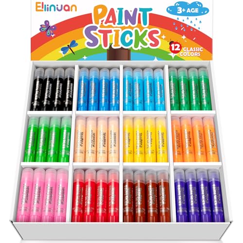 144 Pcs Ellinjan Tempera Paint Sticks For Kids, 12 Classic Colors, Washable & Quick-Drying Twistable Solid Paint, Bulk Art Supplies for Drawing & Painting, Back to School Art Supplies for Kids Classroom