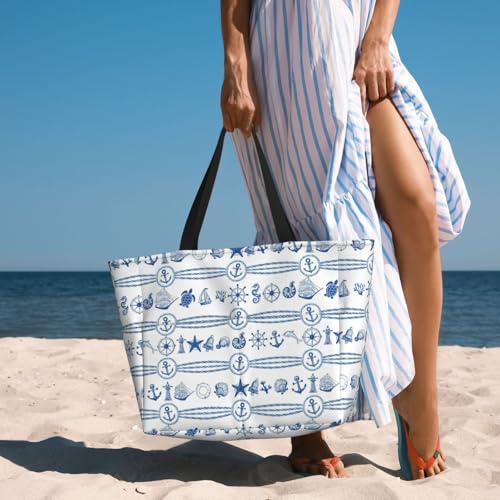 Large Beach Bag for Women Waterproof Foldable Travel Shoulder Tote Bag with Pocket for Weekender Pool Vacation - color: Cruise White