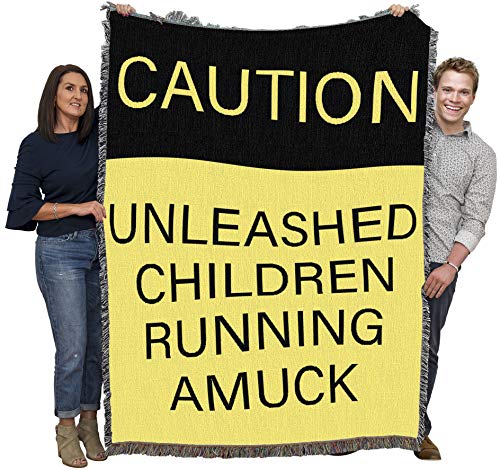 Pure Country Weavers Caution Unleashed Children Running Amuck Blanket - Funny Gift Tapestry Throw Woven from Cotton - Made in the USA (72x54) - color: Running Amuck