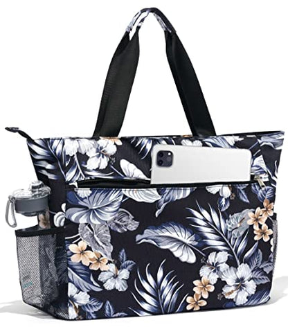 Heathyoga Multi-Functional Yoga Mat Carrier Gym Tote Bag - Large Mat Pocket, Women's Workout Bag - color: Zipper-Flowers