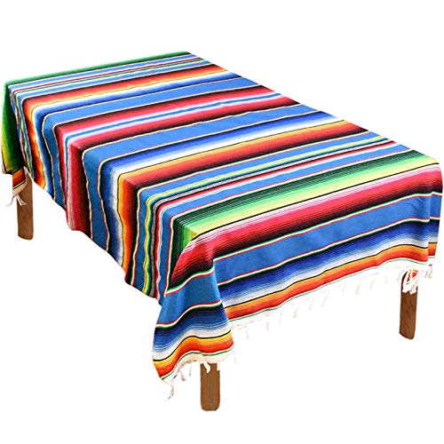 Fowecelt Mexican Serape Blanket Tablecloth 59 x 84 Inch for Mexican Wedding Party Decorations Outdoor Picnics Dining Table, Large Square Cotton Table Cloth - color: Blue, size: 84" x 59" (Square)