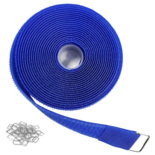 YMCRLUX 1"x16ft Hook and Loop Straps with 25 Metal Buckles, Adjustable Fastening Cable Straps, Cut-to-Length Cinch Strap, Reusable Nylon Securing Cord Ties for Organizer or Storage, 1 inch Wide,Blue - size: 1in x 16ft Blue
