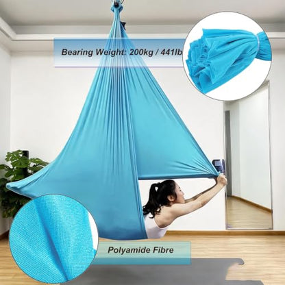 2.8 x 1 m Elastic Aerial Yoga Hammock Swing, 9.2 x 3.3 ft, Aerial Silk, Wide Aerial Yoga Strap, for Home Gym Indoor Workout Zones