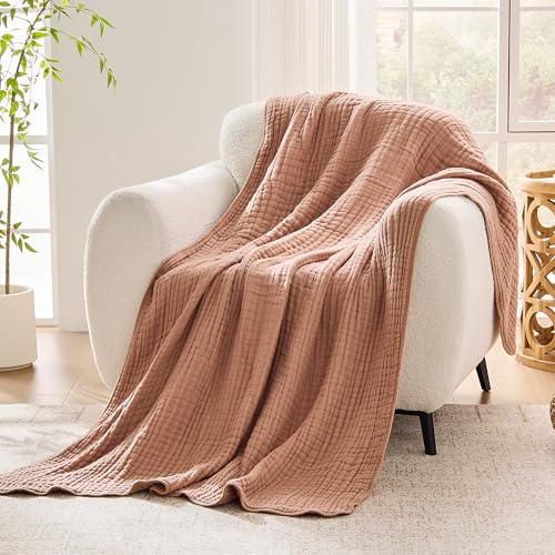 VANJOROY 9-Layer Muslin Throw Blanket 50" x 70" Coffee, 100% Cotton Organic Breathable Lightweight Large Throw for Couch Bed Quilt and Bedspread - All Season Muslin Soft Gauze Blanket - color: Coffee, size: Large Throw (50" x 70")