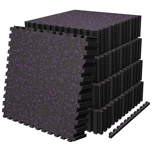 AIRHOP 0.56in Thick 192 Sq Ft Exercise Equipment Mats, 48 Tiles Upgraded Rubber Top with High Density EVA Foam, Large Interlocking Puzzle Gym Flooring for Home Gym, Heavy Weight Workout, 24 x 24in - color: Black/Purple, size: 192 Sq Ft (48 Tiles)