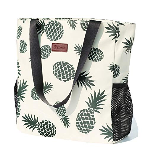 ESVAN Original Floral Water Resistant Large Tote Bag Shoulder Bag for Gym Beach Travel Daily Bags Upgraded - color: [H] Floral Leaf