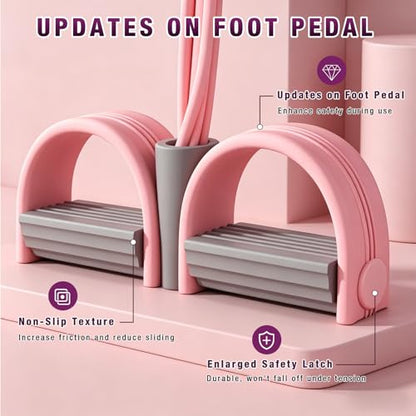 Pedal Resistance Bands with Handles,6-Tube Elastic Foot Yoga Pedal Resistance Bands,Natural Rubber Foot Pedal Resistance Bands,Multifunction Fitness Bands for Abdomen,Waist,Arm,Leg Stretching Training - color: Pink