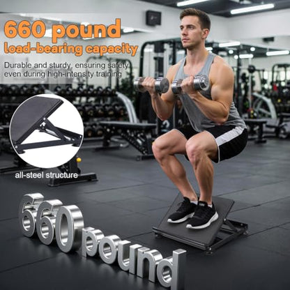 Heavy Duty Slant Board for Calf Stretching, 660lbs Capacity Adjustable Incline Exercise Wedge, 5 Levels Steel Stretcher for Plantar Fasciitis, Achilles Tendonitis