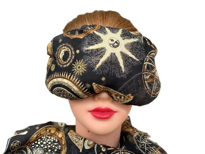 Eye Mask Lavender Eucalyptus, Sinus, Herbal Pack, Hot Cold Pack, Heat Wrap,Organic, Flax Seed, Microwave Therapy, Sleep Mask, Yoga Meditation Eye Pillow, Celestial Black Gold