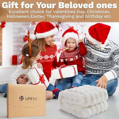 LIFEYJ Faux Fur Throw Blanket for Couch,Soft Plush Bubble Blanket,60"x80" - color: G-white, size: 60"W x 80"L