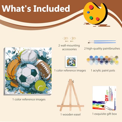 Reivworl Framed Ball Sports Paint by Numbers Kit for Adults Beginner 10×10 inch - color: 14-Ball