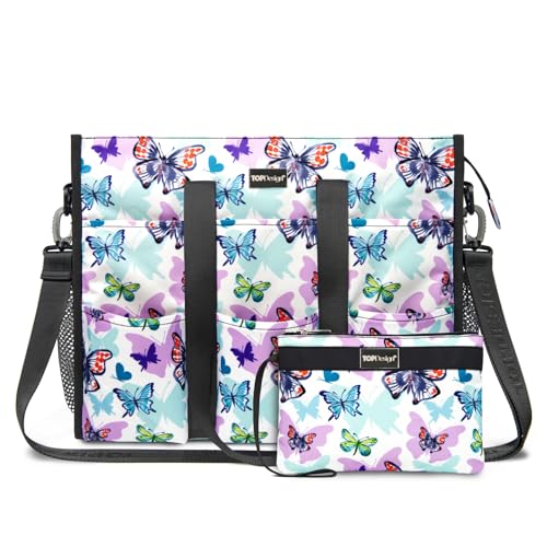 TOPDesign Utility Water Resistant Tote Bag with 22 Pockets, Top Zipper Closure & Thick Bottom Support, for Working Women - color: Butterfly, size: Large