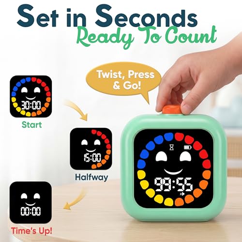 Digital Visual Timer for Kids - Calmer Routines & Transitions | Silent, Rechargeable, 99-Min Clock, Alarm, Countdown & Count-up; For Classroom, Home & Therapy - Builds Focus & Independence - color: Green