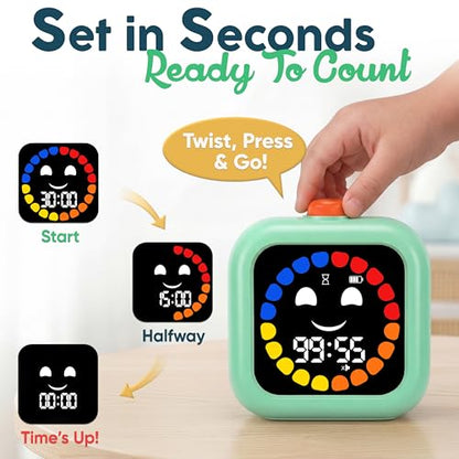 Digital Visual Timer for Kids - Calmer Routines & Transitions | Silent, Rechargeable, 99-Min Clock, Alarm, Countdown & Count-up; For Classroom, Home & Therapy - Builds Focus & Independence - color: Green