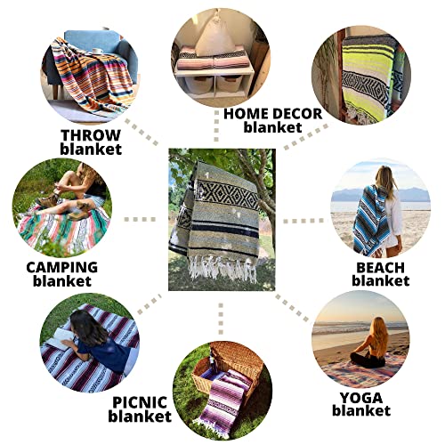 Baja Authentic Mexican Falsa Blanket Perfect for Yoga,Beach, Camping,Picnic, Car seat Cover, Home Throw Decor(Green) - color: Green