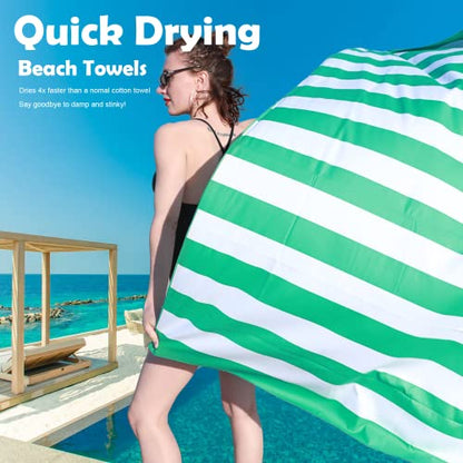 Your Choice Microfiber Beach Towel Sand-Free Quick Dry (67"x35"/60"x30") - color: L-live Green Stripes, size: Large(60x30")