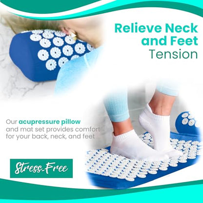 Sivan Acupressure Mat & Pillow Set for Back & Neck (XL, Blue/White) - color: Blue/White, size: XL