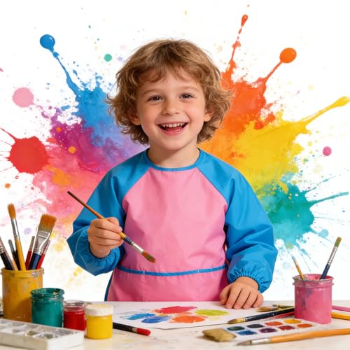 2 Pack Kids Art Smock Waterproof with Long Sleeve and 3 Roomy Pockets Artist Children Aprons for Toddlers Age 3-8 Painting Crafts（Pink） - color: 2 Pack Pink