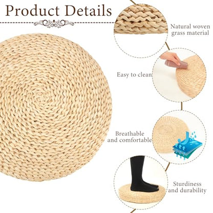 Barydat 6 Pcs Floor Cushions Round Large Pillow Seating Meditation Floor Pillow Boho Natural Woven Seat Cushion Japanese Tatami Cushion for Yoga Room Balcony Chair Pad, 15.75 Inch