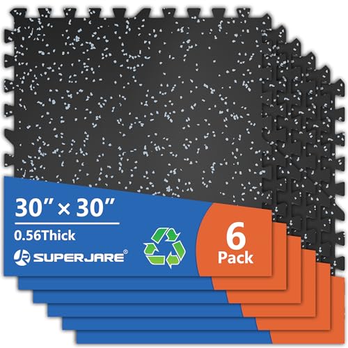 SUPERJARE 30" x 30" Larger Rubber Top Exercise Equipment Mats, 0.56" Thick 6PCS 37.5 Sq Ft High-Density EVA Foam Interlocking Gym Flooring, Big Workout Mat for Home Gym, Floor Protection, Black/Grey - size: 6 Tiles (37 Sq Ft)