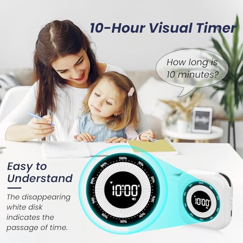 PERSUPER Visual Timer for Kids, Rechargeable 10-Hour Count Up/Down Timer | with 3 Brightness Display, 3 Volume Levels and Magnetic, Homeschool Study Tool, Large Digital Timers for Kitchen, Classroom - color: White-1