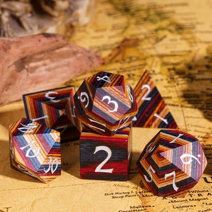 Wooden Dice Set Yellow Striped Wood DND Dice for D&D Tabletop Games - color: Yellow Striped/Silver