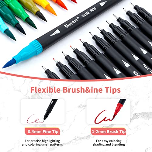 Dual Brush Markers for Adult Coloring Books, 24 Colored Fine Point Marker | Colored Double-Tip Pens for Note taking Planner Hand Lettering Calligraphy Drawing Journaling - color: ‎24 Colors
