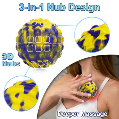 Deep Tissue Massage Ball for Exercise & Recovery - SGS Certification - Targets Back, Shoulder, Legs&Feet - Relieves Muscle Knots, Joint Pain&Tightness, Pressure Point Therapy- Myofascial Release Ball - color: Yellow&blue, size: 1-Pack | 2.8-inch