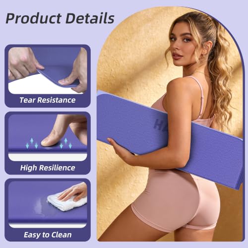 HAHE Foldable Yoga Exercise Mat, 74"Lx32"Wx1/3"Thick, TPE Workout Mat - color: Deep Purple+Light Purple