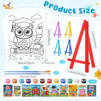 Blosssound 10 Set Back to School Pre Printed Canvas Pre Drawn Canvas Painting with Easel Kits 5" x 7" Outline Painting Panels for Beginners, DIY Craft Project, Party Favor, Home Decors - style: Back to School