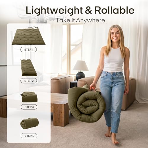 ZonLi Japanese Floor Mattress, 100% Cotton Cover Foldable Futon Mattress - color: Winter Moss, size: Full(75"L x 54"W x 2.5"Th)