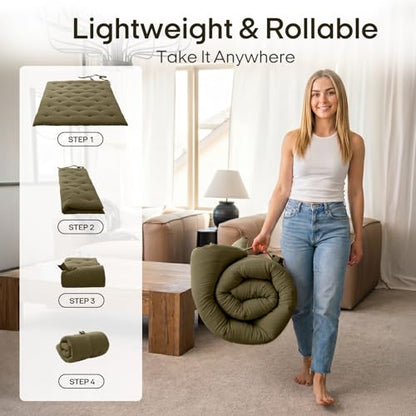 ZonLi Japanese Floor Mattress, 100% Cotton Cover Foldable Futon Mattress - color: Winter Moss, size: Full(75"L x 54"W x 2.5"Th)