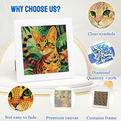Leixonl Diamond Art Kits for Kids with Framed (7 in) Cartoon Animals DIY Gem Art Painting - Arts & Crafts Gifts for Beginners & Teens (Leopard cat) - color: leopard cat