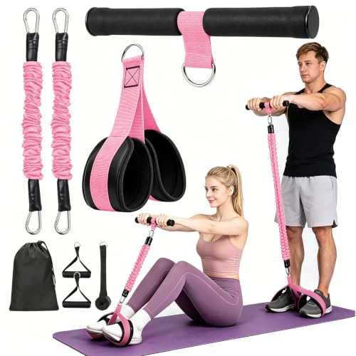 Multifunctional Pedal Resistance Band with Handles for Women Men - color: Pink
