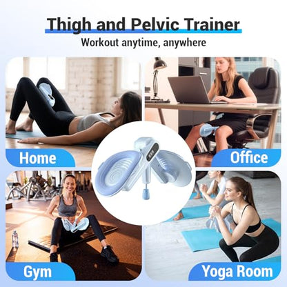 Thigh Trainer with Resistance Adjustment, Pelvic Floor Exercise Devices with LED Display, Inner Thigh Exerciser with Soft EVA Padding, Kegel Exerciser for Women Home, Blue