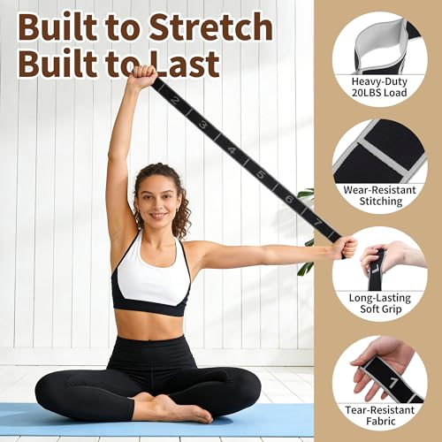 Stretch Strap, Yoga Stretching Band, Elastic Stretching Strap, Yoga Stretch Strap with 8 Loops, for Effective Stretching - color: Gray