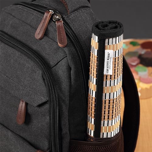 Creative Mark Paint Brush Roll Up Case - Bamboo Brush Mat with Tie Closure, 8 Large Pockets for Short and Long Handle Brushes, Breathable Design for Artists, Teachers, Students - size: Large