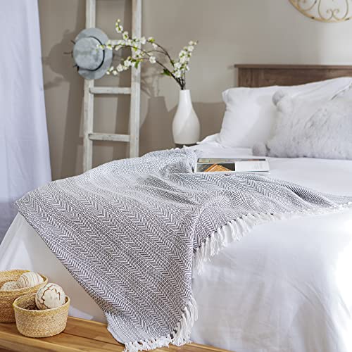 DII Herringbone Striped Collection Cotton Throw Blanket, 50x60 inches, Gray, (Pack of 12) - color: Gray, size: 50x60" (Pack of 12)