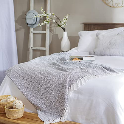 DII Herringbone Striped Collection Cotton Throw Blanket, 50x60 inches, Gray, (Pack of 12) - color: Gray, size: 50x60" (Pack of 12)