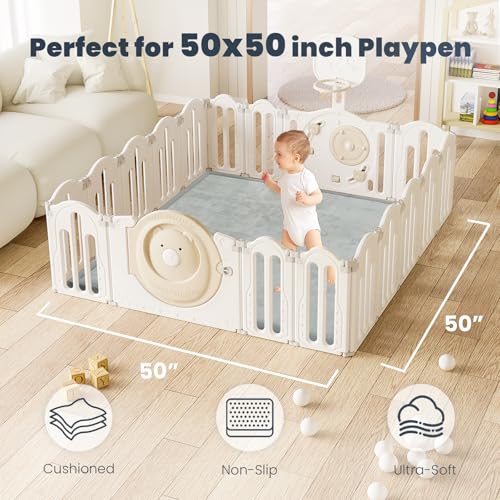 ACOMOPACK 1.3" Thick Baby Play Mat for Floor,50x50 Elasti-Foam Playpen Mat for Kids,Infants,Toddlers, Ultra Soft Crawling Mat with Non-Slip Bottom,Tummy Time,Nursery Rug,Yoga,Tatami（Light Grey） - color: Light Grey, size: 50"×50"